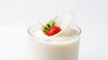 Delicious milkshake with strawberry splashing into milkの素材