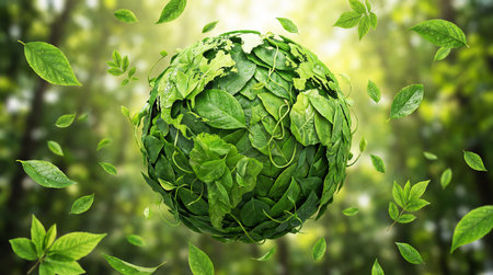 Planet Earth formed by green leaves. International Mother Earth Dayの素材