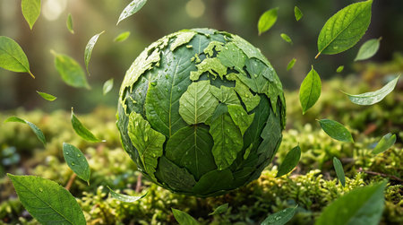 Planet Earth formed by green leaves. International Mother Earth Dayの素材
