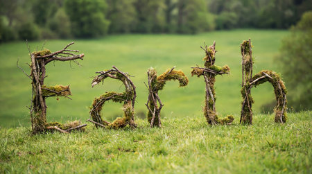 Earth word formed by plants and tree trunks. International Earth Dayの素材