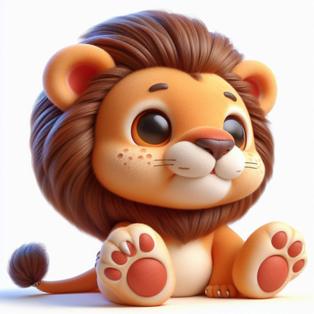 3d rendered illustration of cute lion cartoon character isolated on white backgroundの素材
