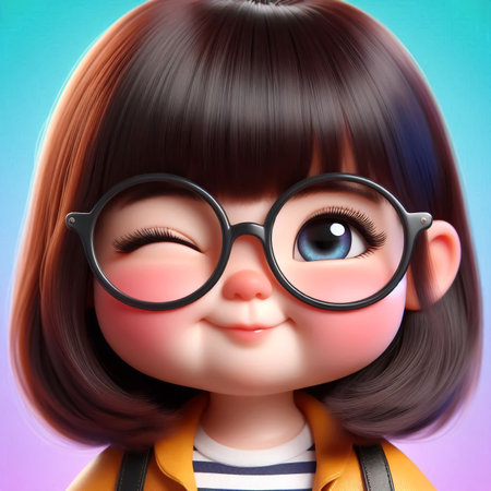 Cute little girl illustration winkingの素材