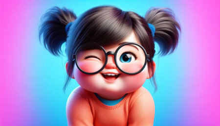 Cute little girl illustration winkingの素材