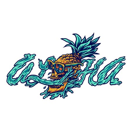 Vector illustration of aloha, pineapple and skullのイラスト素材