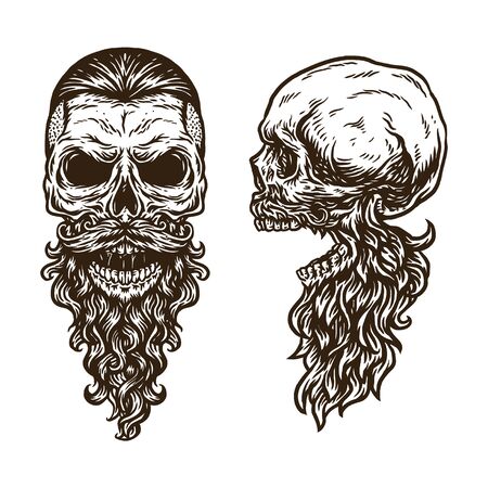 Hand drawing style with a beard skull objectのイラスト素材