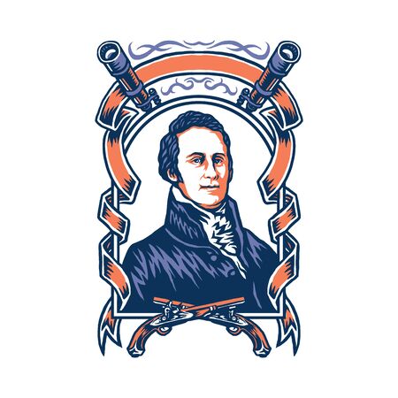 Hand drawing style with a captain clark portrait use simple colorsのイラスト素材