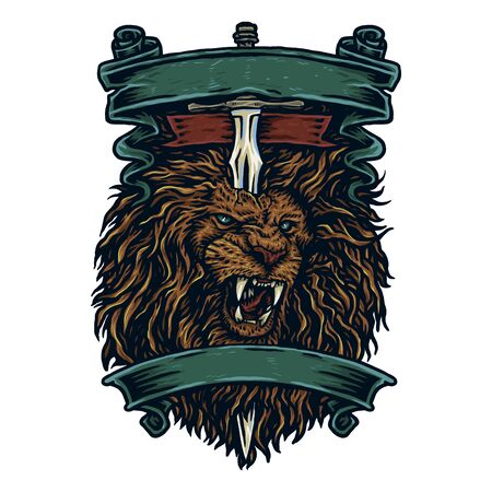 Lion sword and banner, vector illustrationのイラスト素材