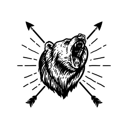 Vector drawing of roaring bear and arrowのイラスト素材