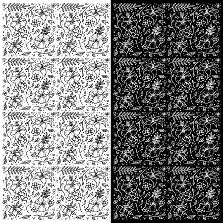 Vector seamless pattern of hand drawn flower, isolated on dark and bright backgroundのイラスト素材