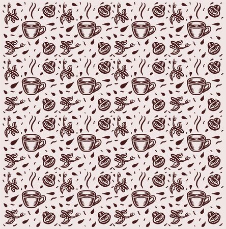 Hand drawn coffee pattern, vector illustrationのイラスト素材