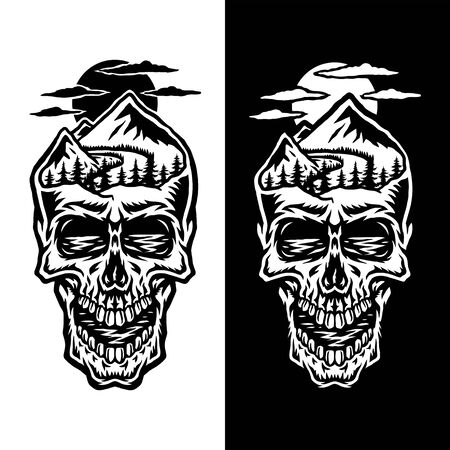 Mountain head skull, isolated on dark and bright backgroundのイラスト素材