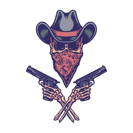 Bandit holding gun, hand drawn line with digital color, vector illustrationのイラスト素材