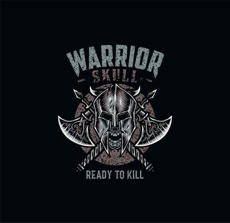 Warrior skull, t shirt graphic design, hand drawn line style with digital color, vector illustrationのイラスト素材