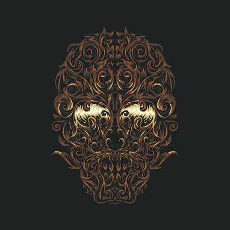 Ornament Skull, hand drawn line style with digital color, vector illustrationのイラスト素材