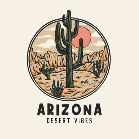 Arizona desert vibes graphic design, hand drawn line style with digital color, vector illustrationのイラスト素材