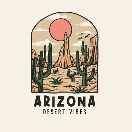 Arizona desert vibes graphic design, hand drawn line style with digital color, vector illustrationのイラスト素材