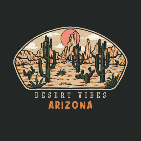 Arizona desert vibes graphic design, hand drawn line style with digital color, vector illustrationのイラスト素材