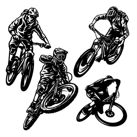 Set of Mountain Bike, hand drawn line style, vector illustrationのイラスト素材