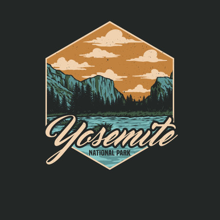 Yosemite national park, hand drawn line style with digital color, vector illustrationのイラスト素材