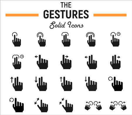 Touch gesture solid icon set, touchscreen and handのイラスト素材