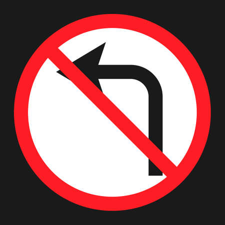 No left prohibition turn sign flat icon, Traffic and road sign, vector graphics, a solid pattern on a black background, eps 10.のイラスト素材