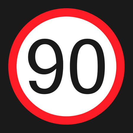 Maximum speed limit 90 flat icon, Traffic and road sign, vector graphics, a solid pattern on a black background, eps 10.のイラスト素材