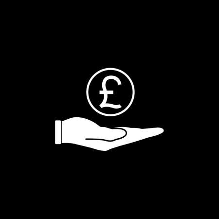 Coin in hand solid icon, finance and business, pound coin sign vector graphics, a filled pattern on a black background, eps 10.のイラスト素材