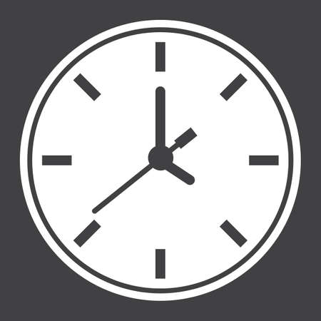 Clock solid icon, time and website button, vector graphics, a filled pattern on a black background,...