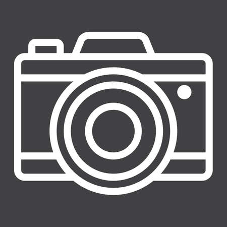 Camera line icon, Travel and tourism, vector graphics, a linear pattern on a black background