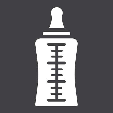 Baby bottle solid icon, milk and nipple, vector graphics, a filled pattern on a black background, eps 10.のイラスト素材