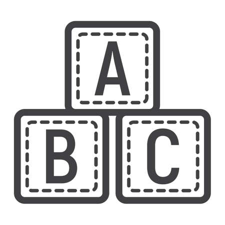 ABC blocks line icon, alphabet cubes and education, vector graphics, a linear pattern on a white background, eps 10.のイラスト素材