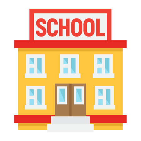 School building flat icon, Education and architecture, vector graphics, a colorful solid pattern on a white background, eps 10.のイラスト素材
