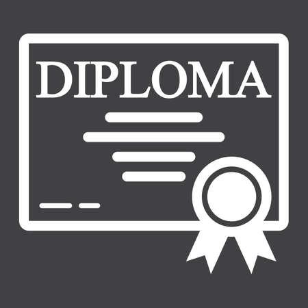 Diploma line icon, Education and certificate, graduation vector graphics, a linear pattern on a black background, eps 10.のイラスト素材