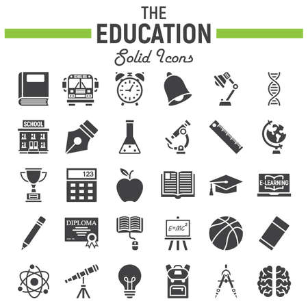 Education solid icon set, school symbols collection, knowledge vector sketches, logo illustrations, filled pictograms package isolated on white background, eps 10.のイラスト素材