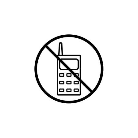 No phone line icon, prohibition sign, forbidden no talking and calling, vector graphics, a linear pattern on a white background, eps 10.のイラスト素材