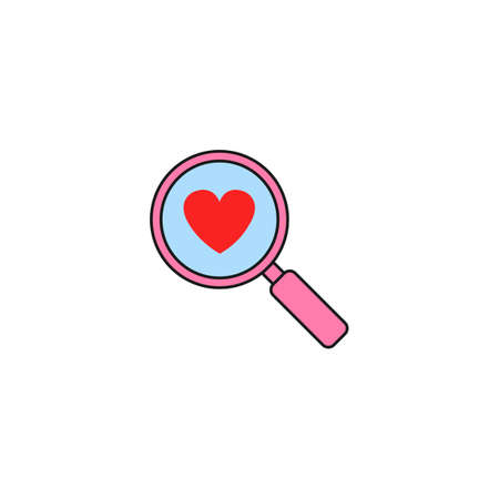 Magnifier with heart solid icon, Love searching, Valentine's day, love concept, vector graphics, a colorful linear pattern on a white background, eps 10.のイラスト素材