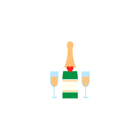 Champagne bottle with wine glasses solid icon, Valentine's day and 8 march, love concept, vector graphics, a colorful linear pattern on a white background, eps 10.のイラスト素材