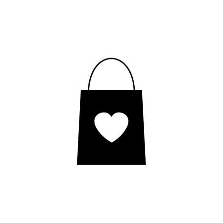 Shopping bag with heart solid icon, Valentine's day, love concept, vector graphics, a filled pattern on a white background, eps 10.のイラスト素材