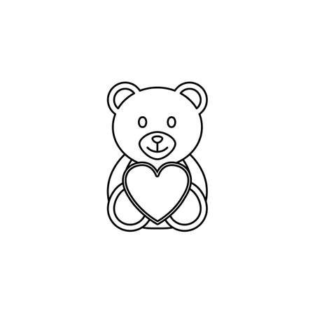 Teddy bear wtih heart line icon, soft toy for Valentine's day, vector graphics, a linear pattern on a white background, eps 10.のイラスト素材