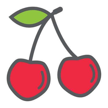 Cherry line icon, fruit and diet, vector graphics, a colorful linear pattern on a white background, eps 10.のイラスト素材