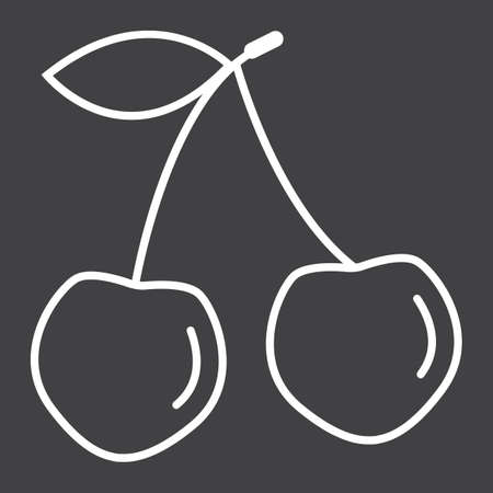 Cherry line icon, fruit and diet, vector graphics, a linear pattern on a black background, eps 10.のイラスト素材