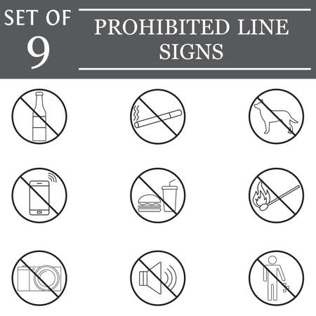 prohibited line icon set, forbidden symbols collection icons, ban vector sketches, logo illustrations, linear signs isolated on white background, eps 10.のイラスト素材