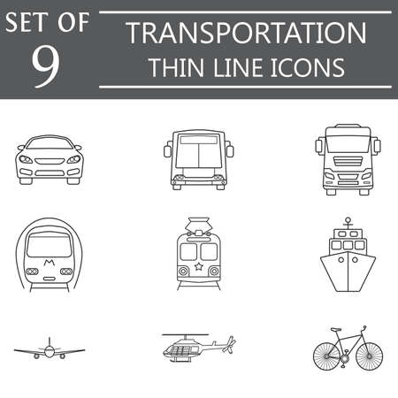 transport line icon set, public transportation movement symbols collection, vector sketches, logo illustrations, linear signs isolated on white background, eps 10.のイラスト素材