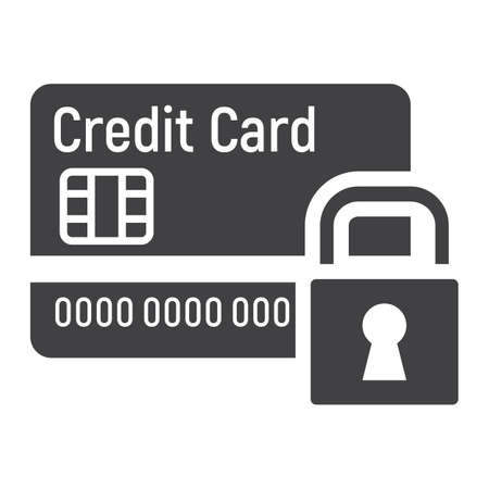 Credit Card with padlock solid icon, protection and security, vector graphics, a glyph pattern on a white background, eps 10.のイラスト素材