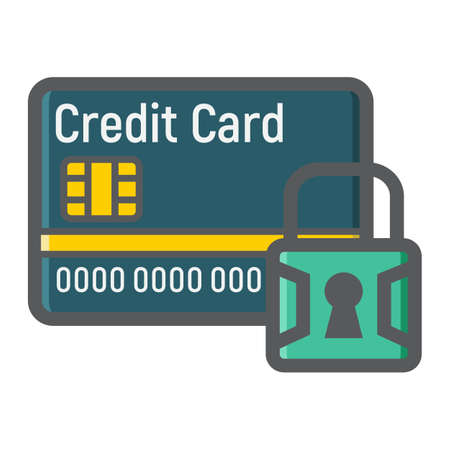 Credit Card with padlock colorful line icon, protection and security, vector graphics, a filled pattern on a white background, eps 10.のイラスト素材