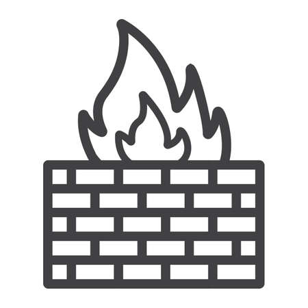 Firewall line icon, security and brick wall, vector graphics, a linear pattern on a white background, eps 10.のイラスト素材