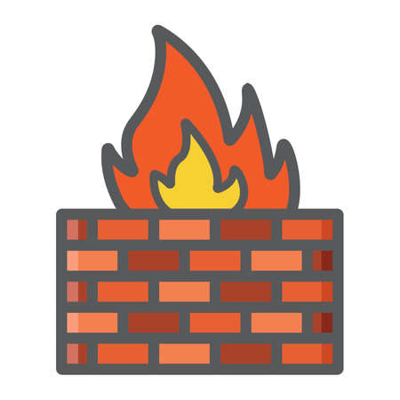 Firewall colorful line icon, security and brick wall, vector graphics, a filled pattern on a white background, eps 10.のイラスト素材