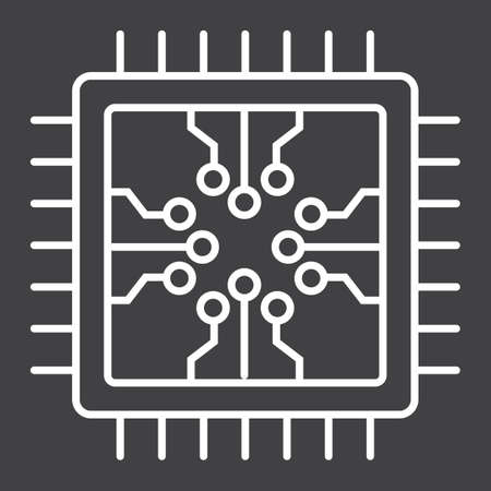 Chip line icon, circuit board and cpu, vector graphics, a linear pattern on a black background, eps 10.の写真素材