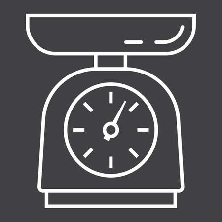 Kitchen scales line icon, household and appliance, vector graphics, a linear pattern on a black background, eps 10.のイラスト素材
