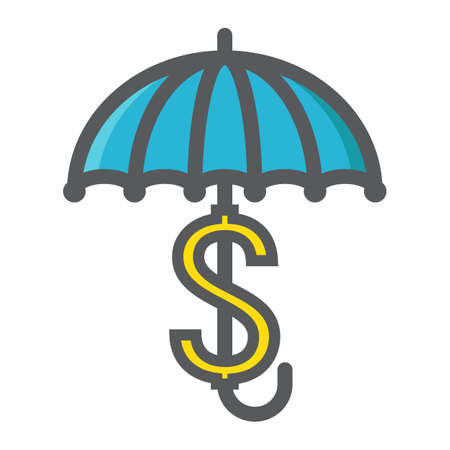 Business Insurance colorful line icon, umbrella and dollar sign, vector graphics, a filled pattern on a white background, eps 10.のイラスト素材